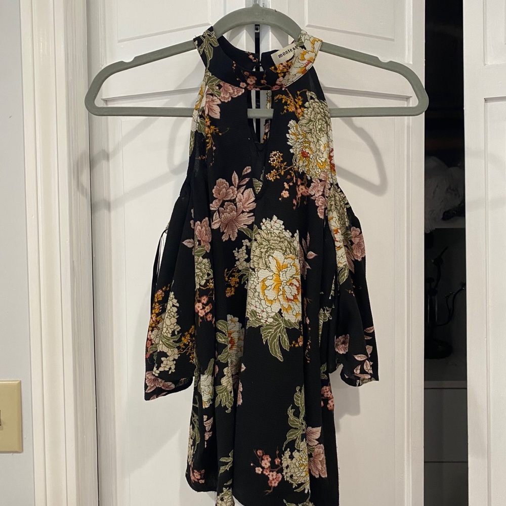 Black and floral cold shoulder blouse